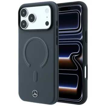 Чехол Mercedes-Benz Leather 3D MagSafe для iPhone 18 Pro Max / 17 Pro Max, антрацит