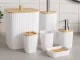 Bathroom Accessory Set, 6 Pieces, White/Bamboo