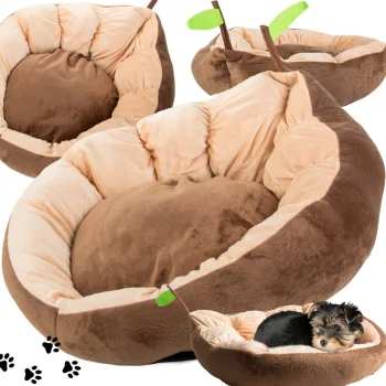 Soft Plush Pet Bed for Dogs and Cats, Leaf Shape, Brown