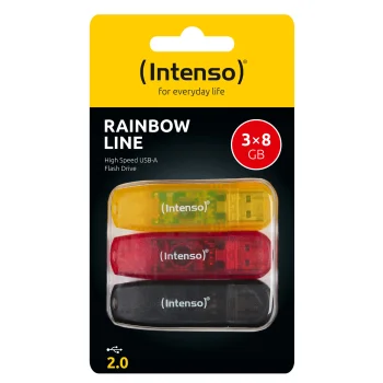 USB-накопитель Intenso Rainbow Line 8 ГБ USB 2.0, комплект 3 шт., разноцветный