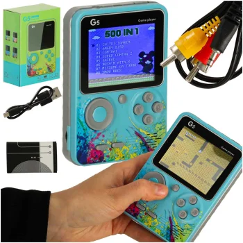 Pārnēsājama mini retro spēļu konsole ar 500 spēlēm, zila