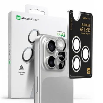 Kameras aizsargstikls AmazingThing iPhone 16 Pro / 16 Pro Max ar alumīnija rāmi, sudraba