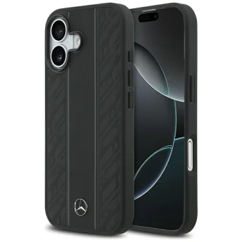 Mercedes ādas Laurel Leaves Stripes MagSafe vāciņš iPhone 17 - Melns | Leather Phone Case Cover Black