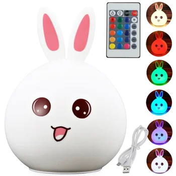 Bērnu naktslampiņa zaķis ar RGB LED, pulti un USB