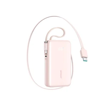 Joyroom JR-PR2L 10000mAh 35W ārējais akumulators ar USB-C un Lightning vadiem, rozā
