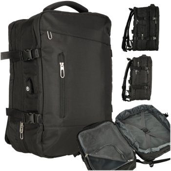 Anti-Theft Waterproof Backpack Bag Rucksack with USB Charging Port 26-36L, Black