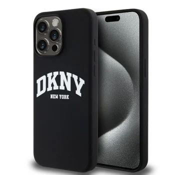 DKNY iPhone 13 Pro Max Case Liquid Silicone White Printed Logo MagSafe, Black