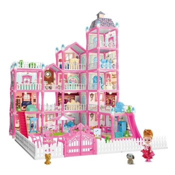 Large Dollhouse Villa Playset with Furniture, 6 Levels, 374 Pieces