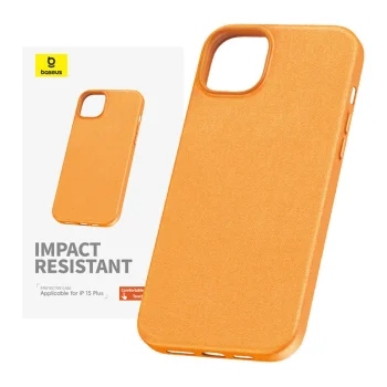 Baseus Fauxther Series vāciņš priekš iPhone 15 Plus, oranžs