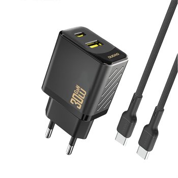 Dudao A27TCEU PD 30W GaN USB-A USB-C sienas lādētājs ar USB-C kabeli – melns