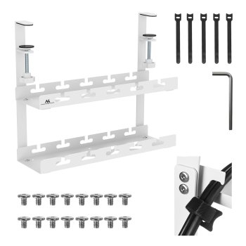 Maclean MC-104 W Under-Desk Cable Organizer, 2 Levels, White