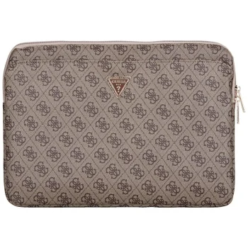 Guess Sleeve 4G rāvējslēdzēja kabatas Triangle Logo 14" klēpjdatora soma - brūna | Zipper Pocket Laptop Bag Brown