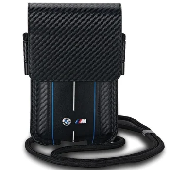 Сумка для телефона BMW Carbon & Blue Stripe - черная
