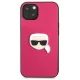 Karl Lagerfeld iPhone 13 mini vāciņš Leather Ikonik Karl\'s Head, rozā