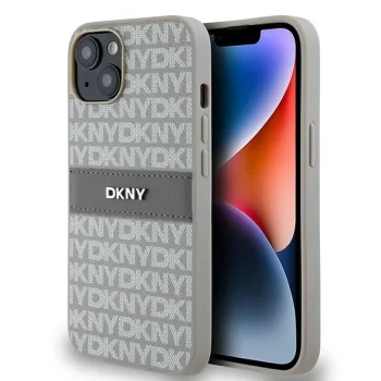 Чехол DKNY для iPhone 15 / 14 / 13 Mono Stripe & Metal Logo, бежевый
