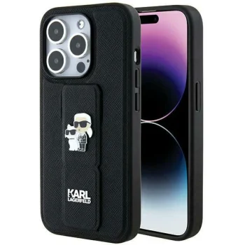 Karl Lagerfeld iPhone 13 / 13 Pro vāciņš Gripstand Saffiano Karl&Choupette, melns