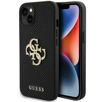 Apple iPhone 15 6.1'' Guess Leather Perforated 4G Glitter Logo Case Cover, Black | Telefona Maciņš Vāks Apvalks...