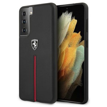 Ferrari Samsung Galaxy S21+ vāciņš Off Track Leather Nylon Stripe, melns