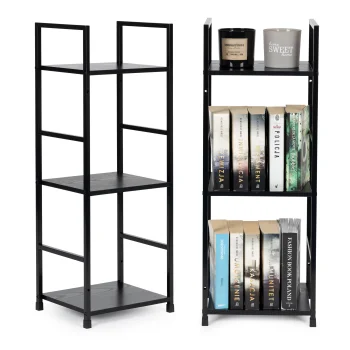 Modernhome CWJ302480L BLACK koka plaukts ar metāla rāmi, 3 plaukti, melns