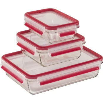 EMSA Clip & Close Glass Food Storage Container Set, 3 Pcs