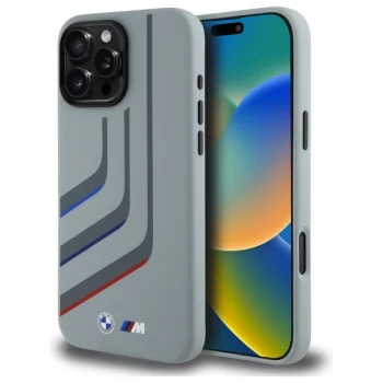 Чехол BMW для iPhone 16 Pro Max Silicone Turning Lines MagSafe, серый