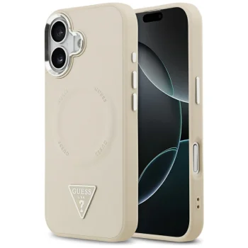 Guess Triangle Logo MagSafe vāciņš iPhone 17 — bēšs | Phone Case Cover