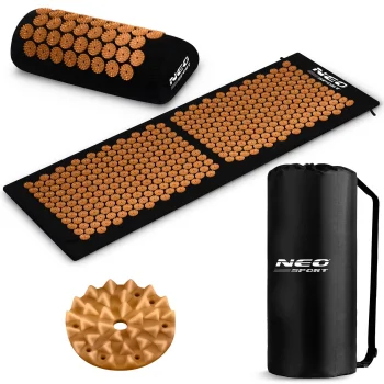 Akupresūras masāžas paklājiņš ar spilvenu Neo-Sport NS-901, melns, zelta