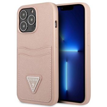 Guess Saffiano Triangle Logo Cardslot vāciņš iPhone 13 Pro, rozā
