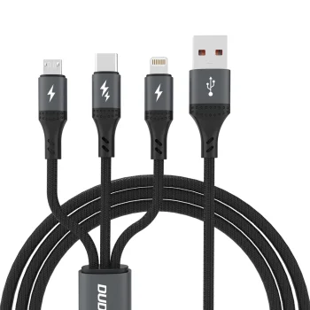 Кабель 3-в-1 Dudao L3E 60W USB-C, Micro-USB и Lightning, 1.2 м, черный