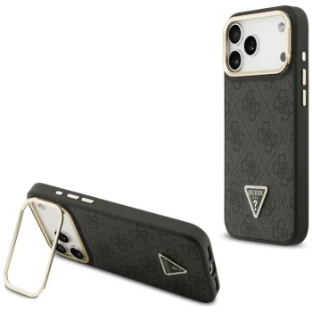 Guess 4G PU Triangle Logo & Stand Camera MagSafe vāciņš iPhone 17 Pro Max, melns