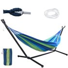 Double Garden Hammock with Metal Frame Standing Assembled Canvas Swing 200x150 cm, Blue Green