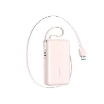 Joyroom JR-PR2L 10000mAh 35W ārējais akumulators ar iebūvētiem USB-C kabeļiem, rozā