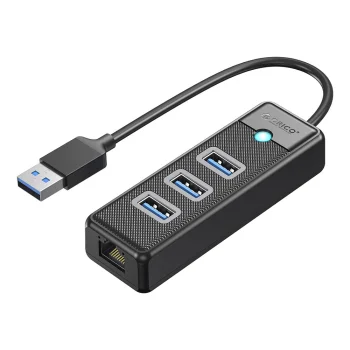 Orico PW3UR25-U3 USB centrmezgls 4 porti (3x USB-A 3.0, 1x RJ45 2.5G), 0.5m, Melns