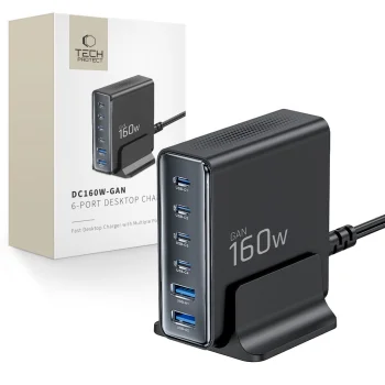 Tech-Protect DC160W-GAN 160W 6 portu sienas lādētājs - melns