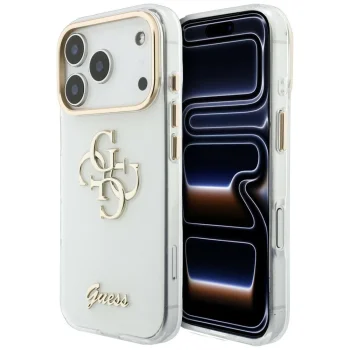 Чехол Guess IML 4G Script Metal для iPhone 17 Pro / 18 Pro, белый