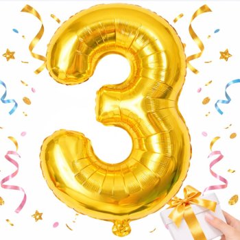 Фольгированный шар цифра 3 для декора на день рождения 66см,...