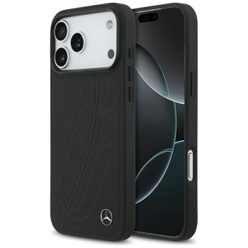 Mercedes iPhone 17 Pro Max vāciņš Leather Large Laurel Leave MagSafe, melns