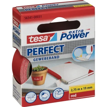 Тканевая клейкая лента Tesa extra Power Perfect 2,75 м x 19 мм, красная 56341