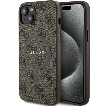Apple iPhone 13 6.1'' Guess 4G Collection Leather Metal Logo MagSafe Case Cover, Brown | Telefona Maciņš Vāks...