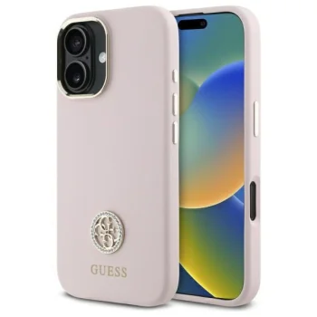 Чехол Guess для iPhone 16 Silicone Logo Strass 4G, светло-розовый