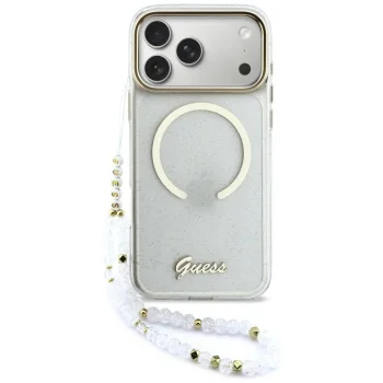 Guess IML Glitters Script Strap MagSafe vāciņš ar MagSafe iPhone 17 Pro Max tālrunim – caurspīdīgs | Phone Case...