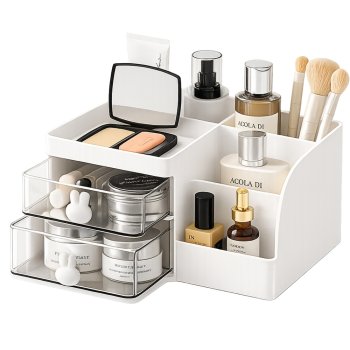 Desk Organizer for Cosmetics and Stationery, White