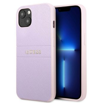 Guess Saffiano Hot Stamp & Metal Logo Case for iPhone 13 mini, Purple