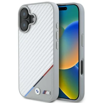 Чехол BMW для iPhone 16 M Carbon Tricolor Line MagSafe, серый