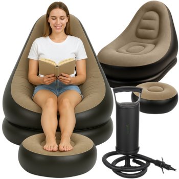 Gardlov 25365 Inflatable Garden Chair with Footrest, 120 kg, Black Beige