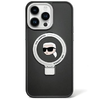 Karl Lagerfeld iPhone 15 Pro vāciņš Ring Stand Karl Head MagSafe, melns