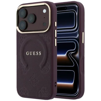 Guess Saffiano Peony & Ring MagSafe vāciņš iPhone 17 Pro / 18 Pro, bordo