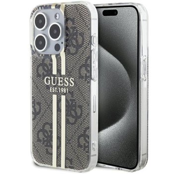 Guess IML 4G Gold Stripe korpuss iPhone 15 Pro - brūns | case for brown