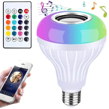 Цветная светодиодная лампа LED RGB E27 с Bluetooth динамиком и пультом