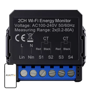 Умный двунаправленный счетчик энергии Avatto WPM16-2 80A WiFi